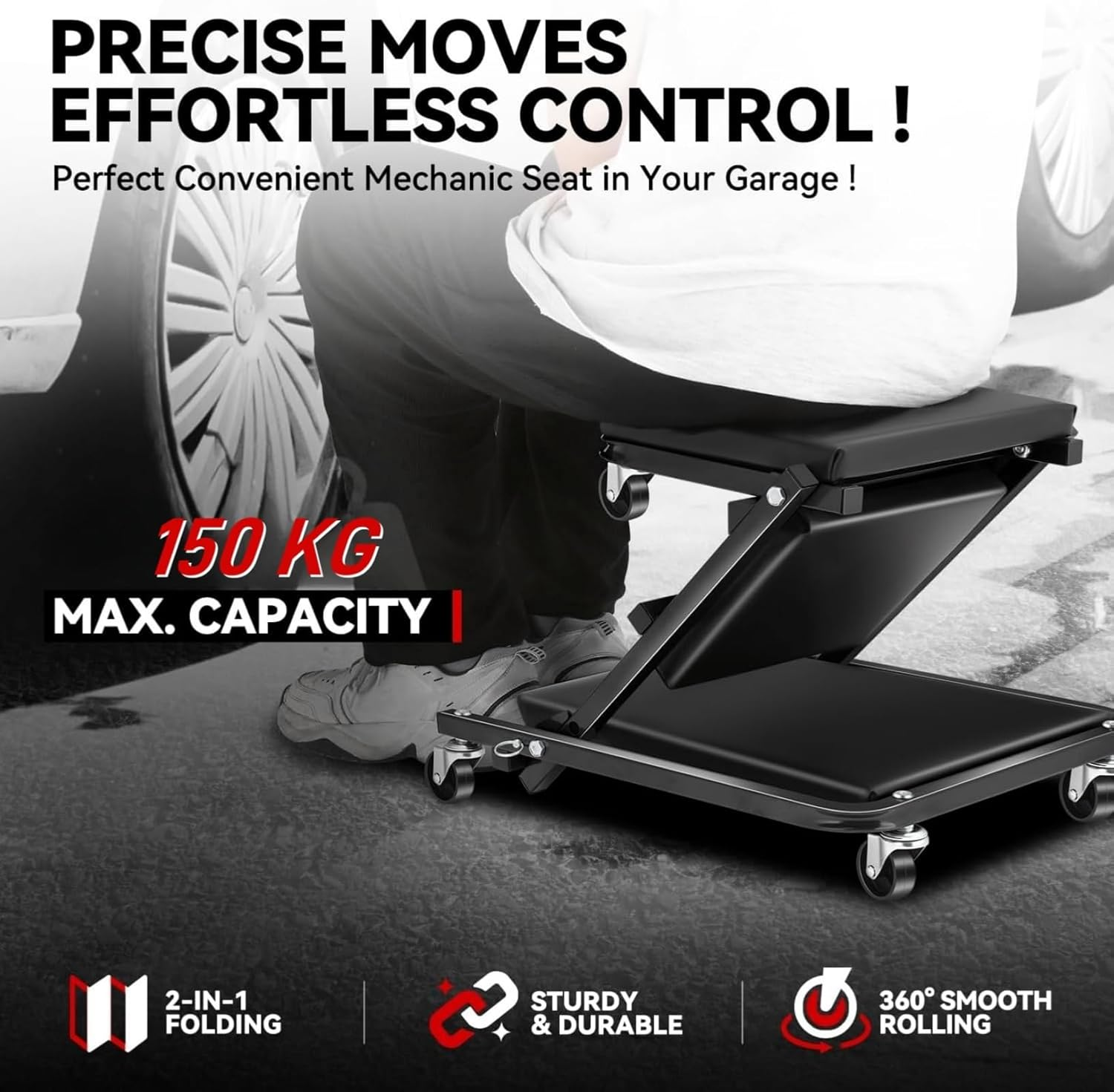 Mechanic Creeper, 36" Z-Creeper Seat, 2-In-1 Garage/Shop Creeper, 180 KG Capacity, Low Profile Creeper with 6 Wheels for Garage, Shop, Auto Repair, Lay down or Sit,91Cm Long image number 5