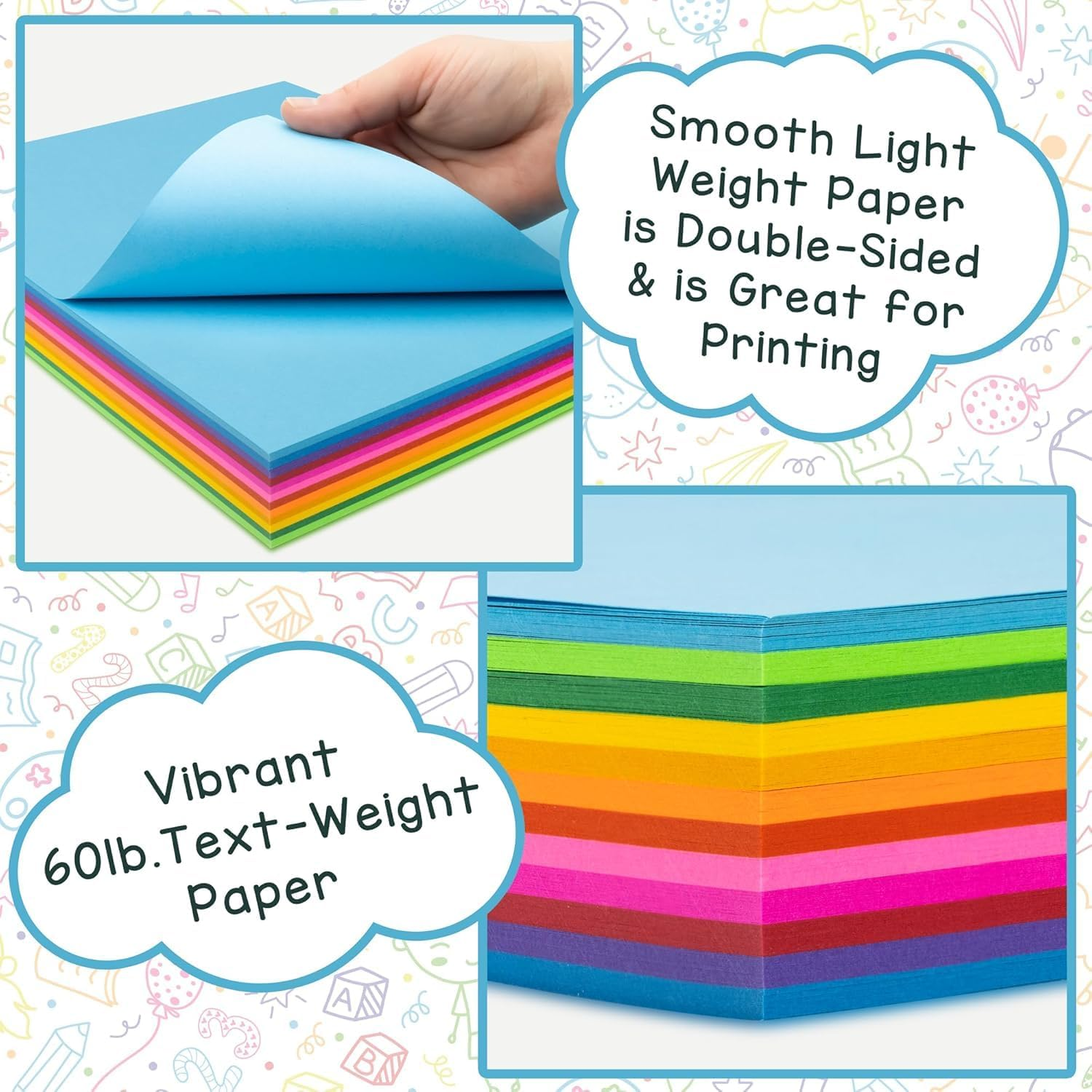 Assorted Bright Colored Paper 80 GSM, Acid-Free, Fade-Resistant, 8.5X11 Inch Letter Size Color Copy Paper, 48 Sheets, 12 Colors image number 1