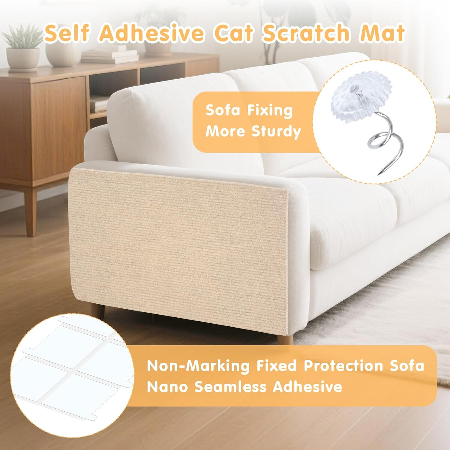 Qoosea Self-Adhesive Scratching Mat, 200 Cm X 40 Cm, Pack of 2, Self-Adhesive Scratch Mat, DIY Scratch Protection, Cat, Trimmable Scratch Protection Mat for Sofa, Wall, Scratching Board, Cat image number 4