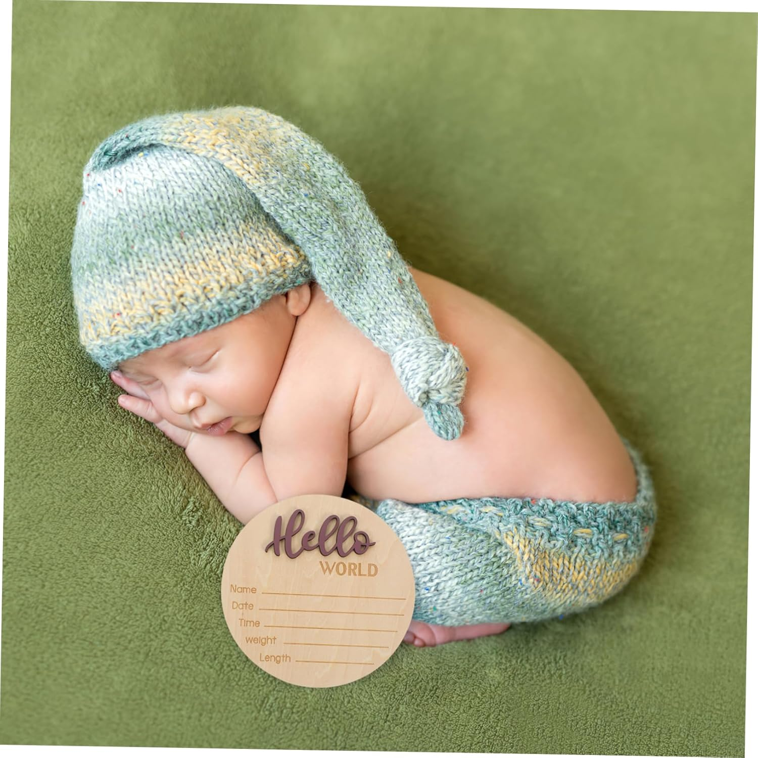 GARVALON Birth Announcement Sign Newborn Name Photography Accessory Wooden round Board Easy to Use