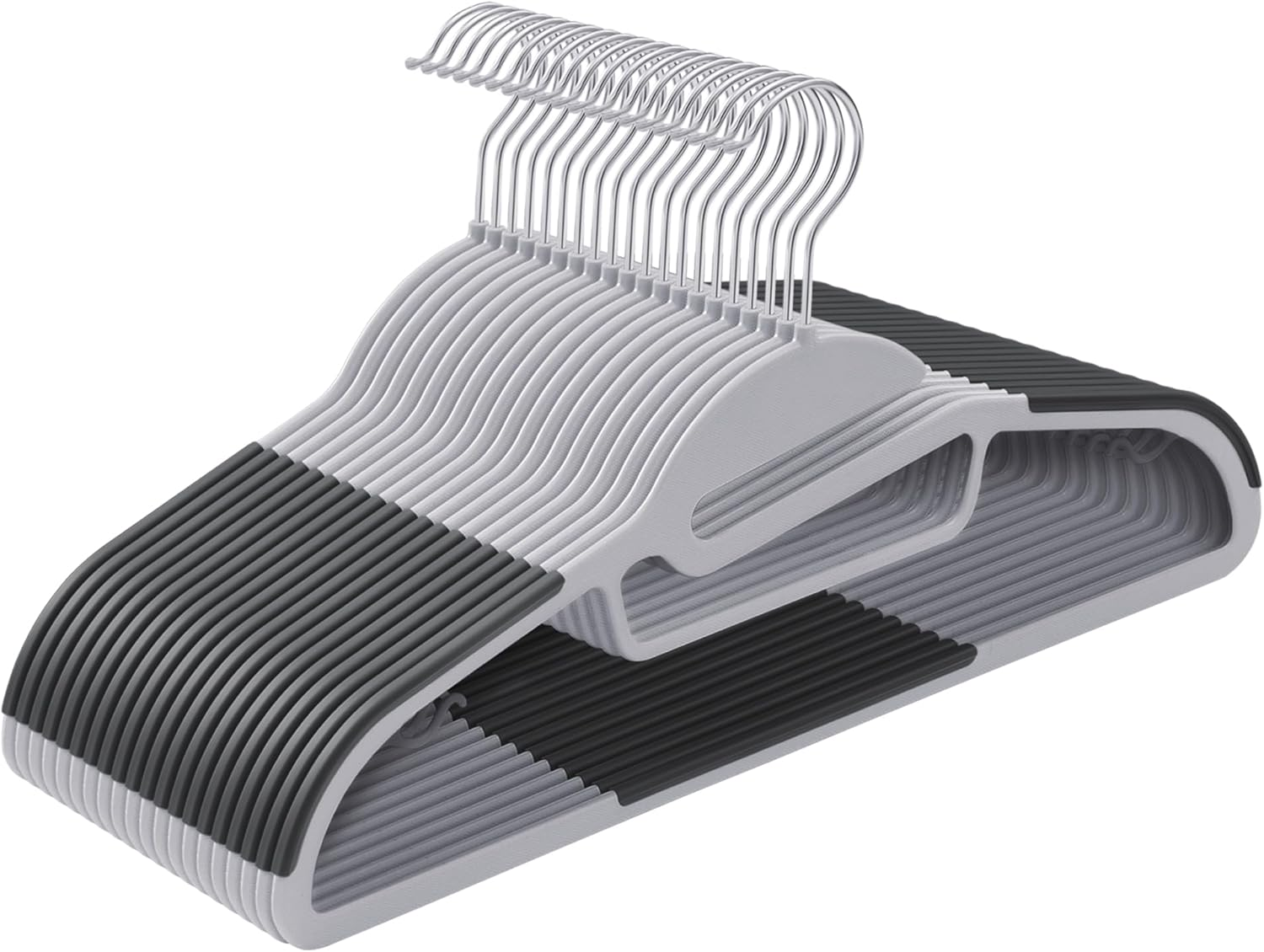 SONGMICS 30 Pack Coat Hangers, Heavy-Duty Plastic Suit Hangers, S-Shaped Opening, Space-Saving, 360&ordm; Swivel Hook, 16.3 Inches Wide, Light Gray and Dark Gray UCRP041G05