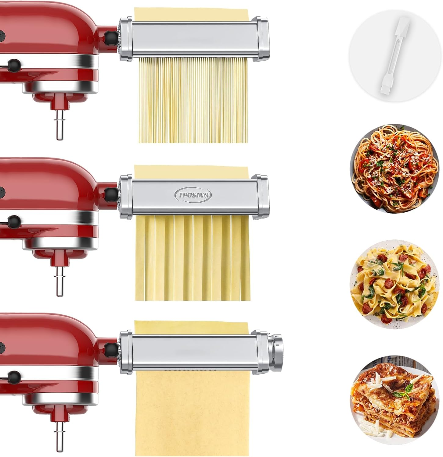 Pasta Attachment for Kitchen Aid Stand Mixer Included Spaghetti Cutter, Pasta Sheet Roller and Fettuccine Cutter, 3PCS Stainless Steel Pasta Maker Attachment by TPGSING image number 5