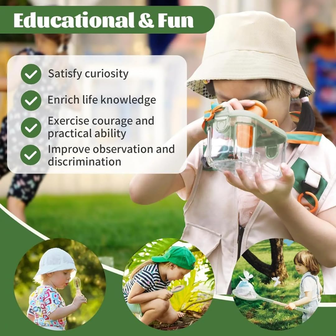 Why2Wise Bug Catcher Kit for Kids - Outdoor Explorer Kit with Insect Box,Binoculars, Magnifying Glass, Net, Tweezers, Clamp, Whistle, Bag - Educational Toy 3+ Years Old Boys Girls image number 6