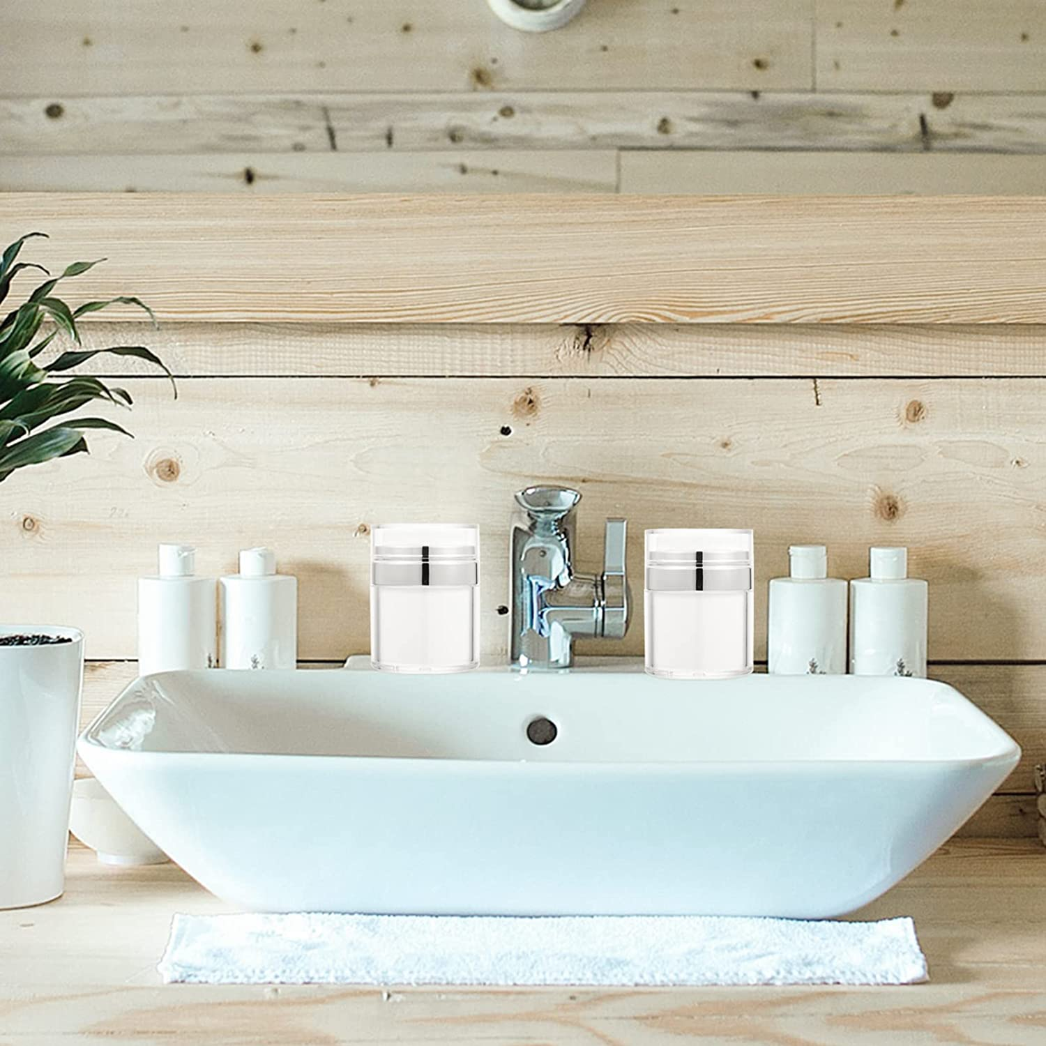 Lurrose Travel Skincare Containers 2Pcs Airless Pump Jars Lotion Dispenser with Pump Acrylic Airless Cosmetic Container for Toiletries Moisturizer Cream, 30Ml Vacuum Container image number 3