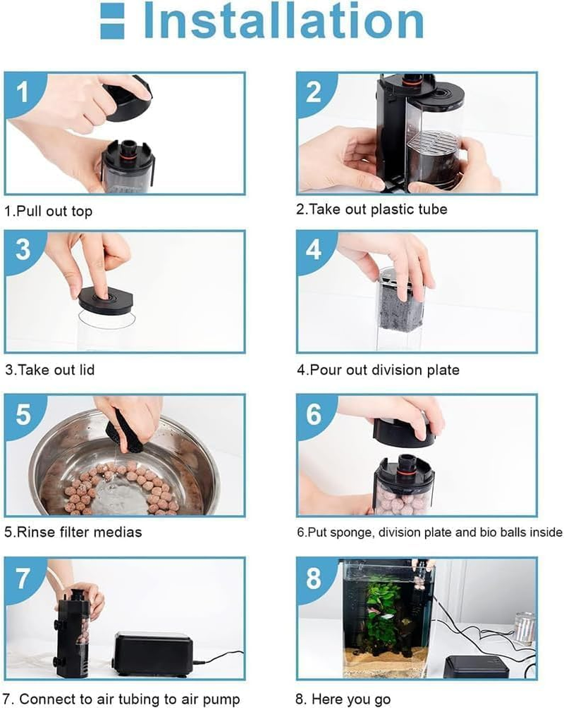 Aquarium Filter, Fish Tank Filter for Small Tank, Small Internal Aquarium Filter, Submersible Foam Filter with Filtered Ceramic Balls, Small Aquarium Filter for Breeding Fry Shrimp Tank (Black) image number 6