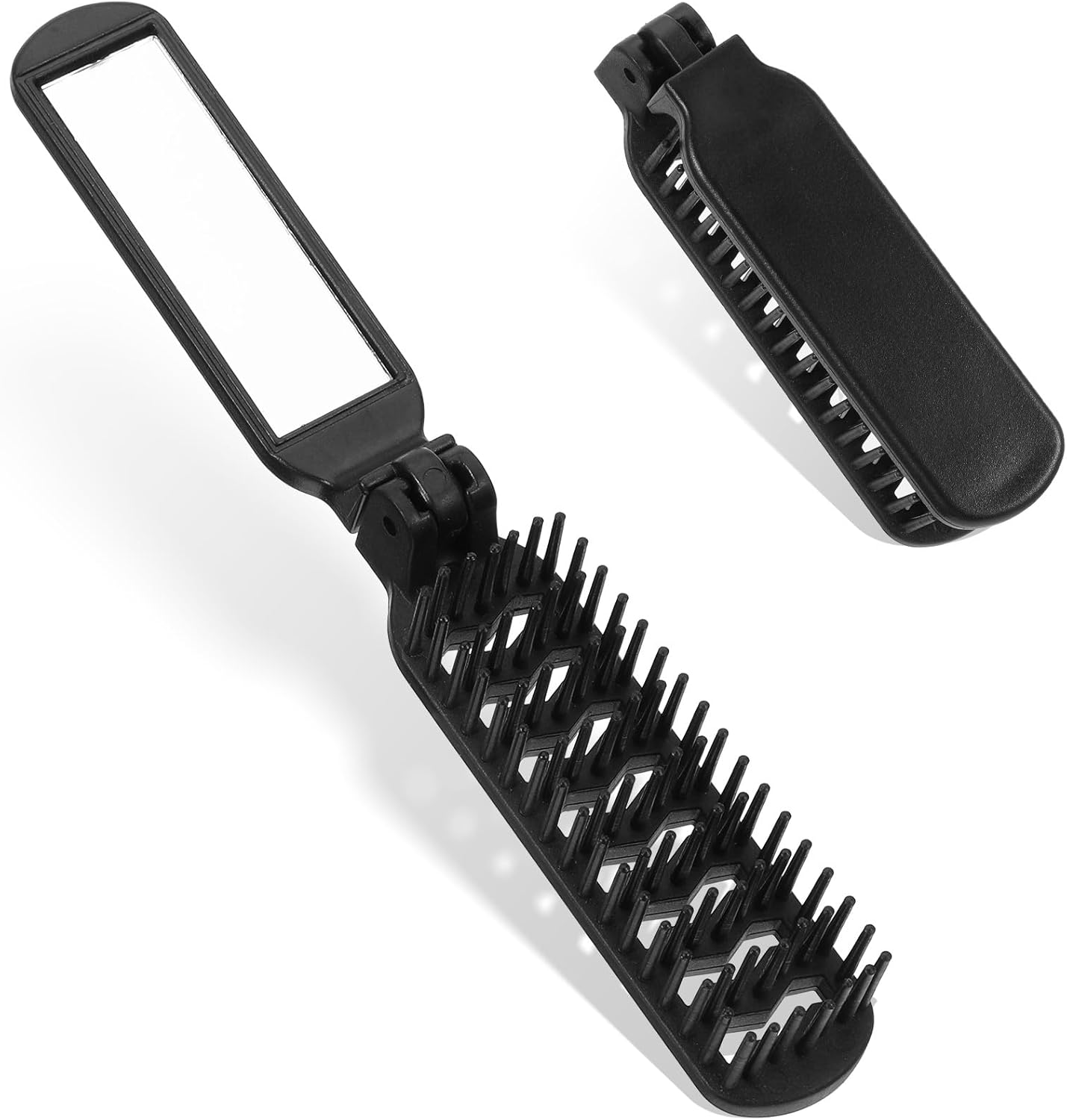 Pack of 2 Travel Hair Brushes, Small Hair Brushes, Foldable Hair Brushes with Integrated Mirror Made of High-Quality Plastic, Ideal for Men and Women, Travel, Camping or Office image number 5