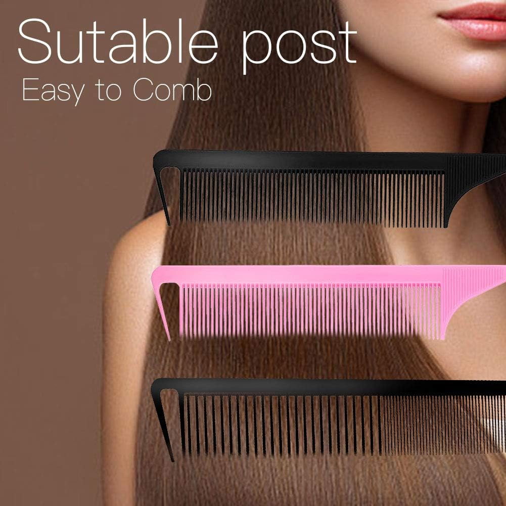 3 Pieces Rat Tail Comb Carbon Fiber Teasing Combs Parting Braids Comb Stainless Steel Pintail Comb Barber Styling Combs for Women Men Fine Teeth Salon Hairdressing Hair Care Tools image number 1