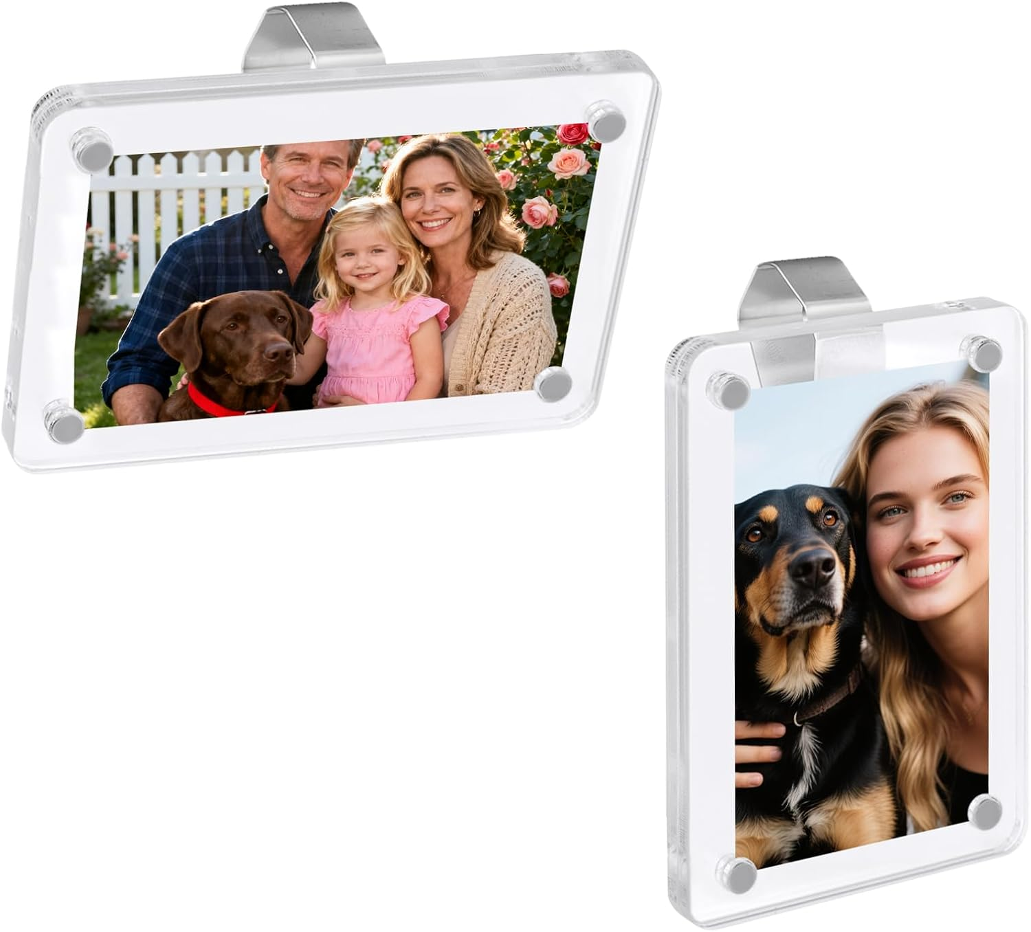 2Pcs Car Picture Holder, Clear Acrylic Magnetic Car Visor Photo Clip Personalized 3" & 4" Size Picture Frame for Sunshade Vent Dad Mother Kid Pet image number 1