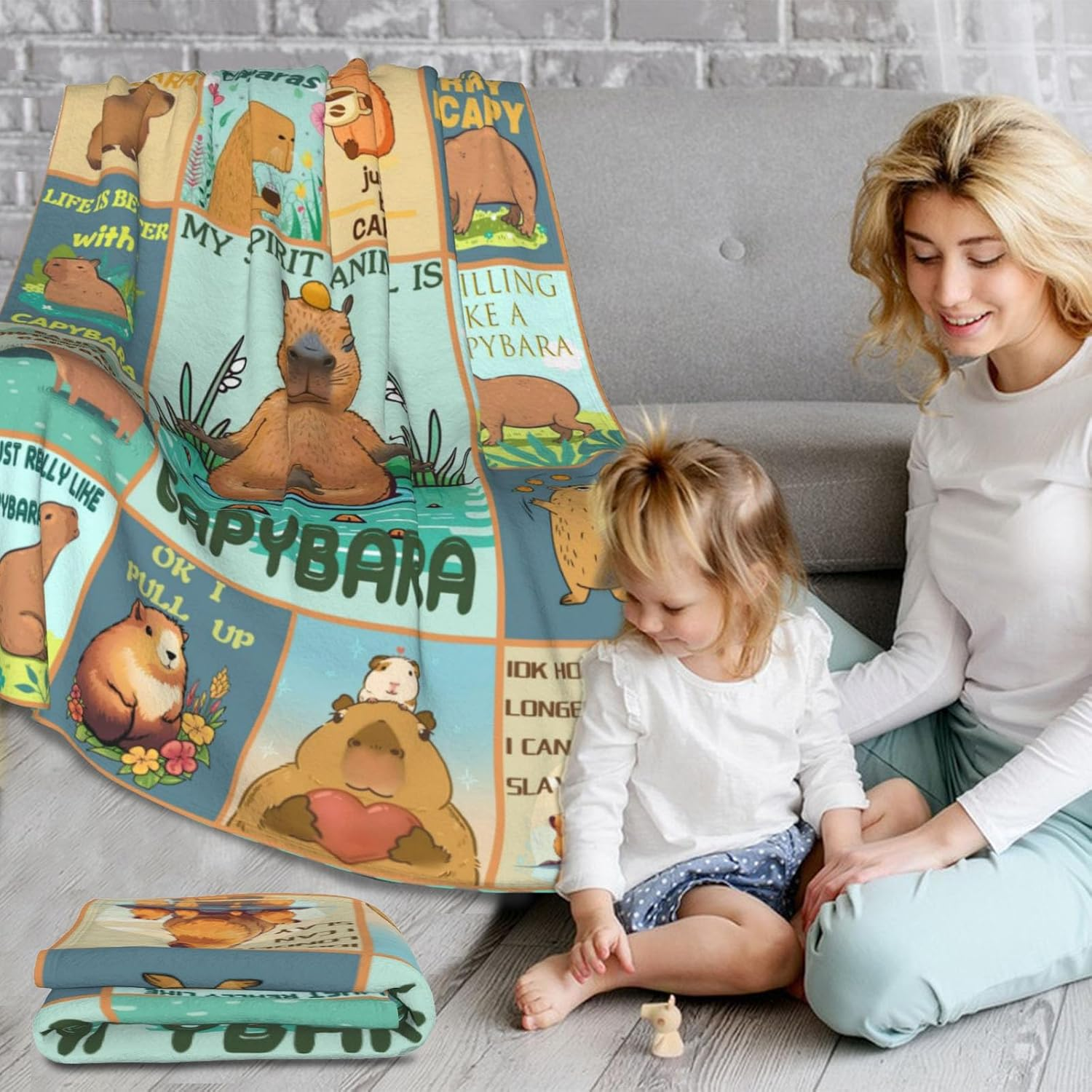 Juvanovo Capybara Blanket, 100 X 130 Cm Capybara Cuddly Blanket, Capybara Flannel Blanket, Capybara Soft Blanket, Capybara Sofa Blanket, Capybara Bed Linen, Capybara Merch for Children Adults (A) - A image number 2