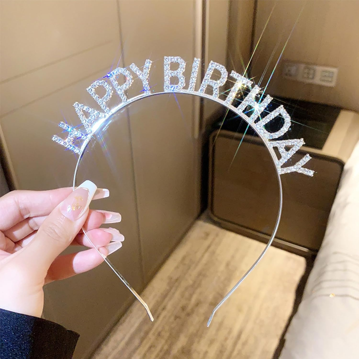 Aikeis Birthday Tiara, Little Birthday Crown Tiara, Little Girl Birthday Headband, Small Rhinestone Headband, Happy Birthday Tiara Hair Accessory (Silver) image number 6