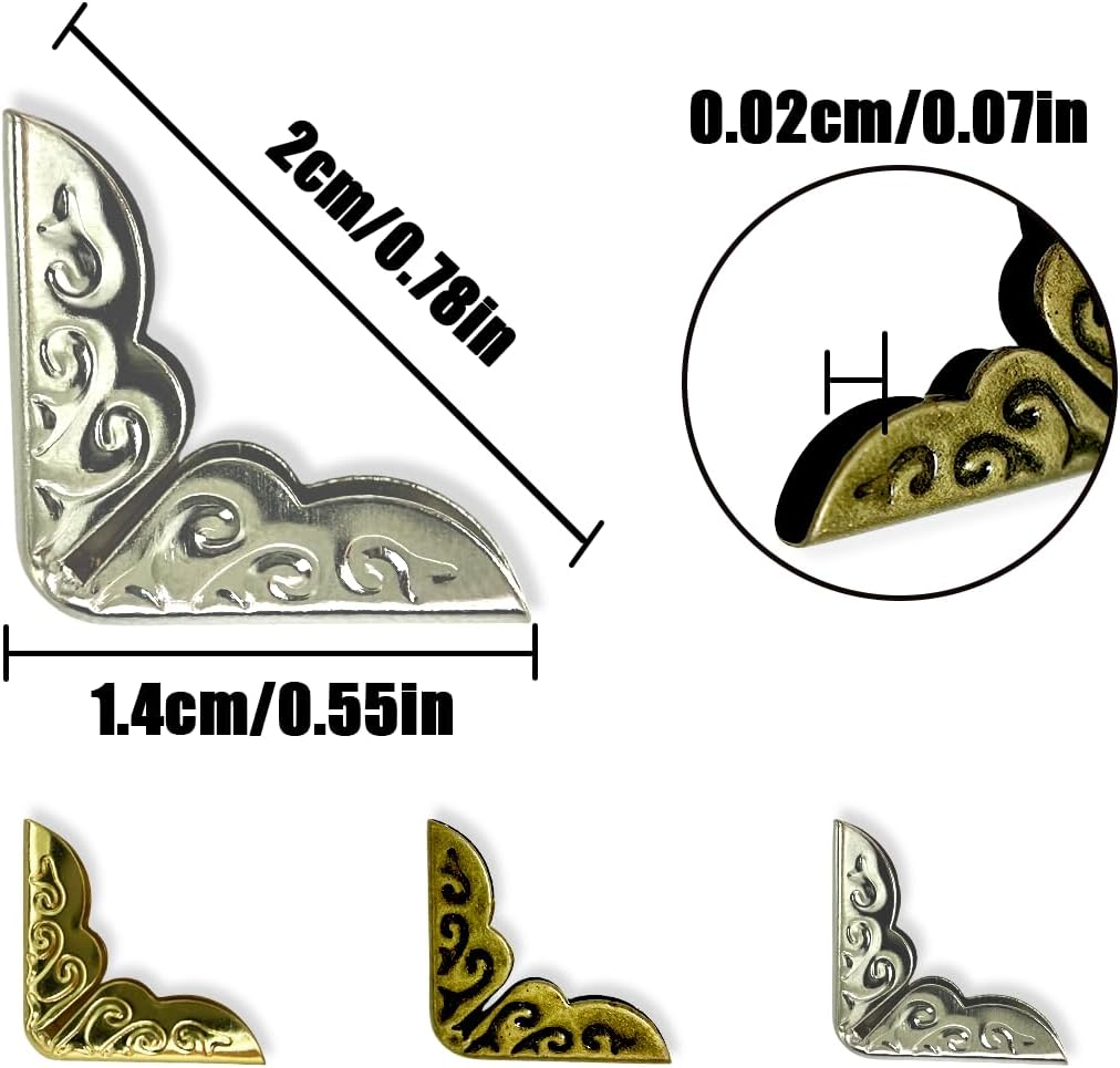 WELANE Book Corner Protector, 120 PCS Retro Metal Album Corner Protector for Scrapbook, Photo Album, Menu (1.4 X 2Cm/0.55 X 0.78In)