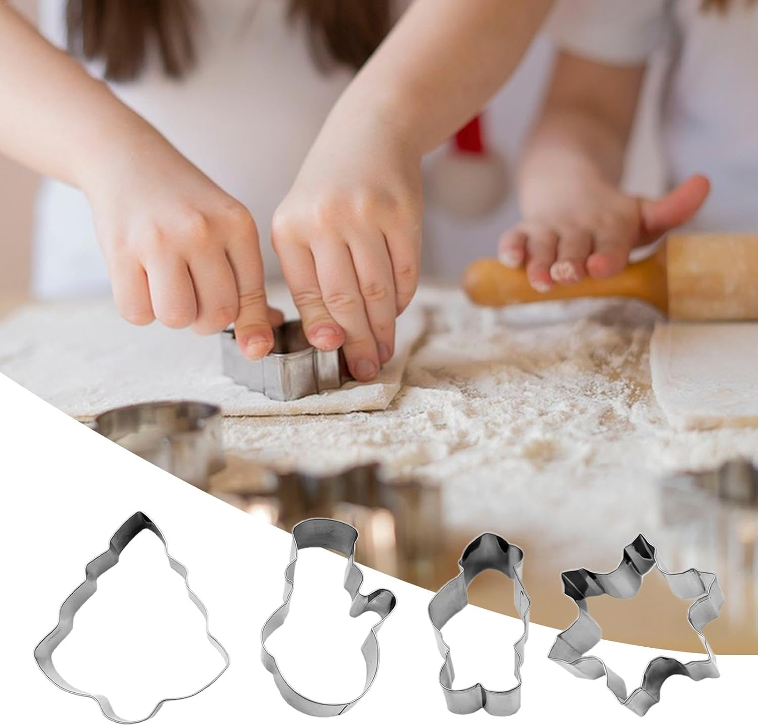 Santa Cookie Cutters | 4X Holiday Mold Snowflake Tree Cookie Shapes - Stainless Steel Festival Cookie Cutters for Christmas Kitchen Baking Tool image number 2