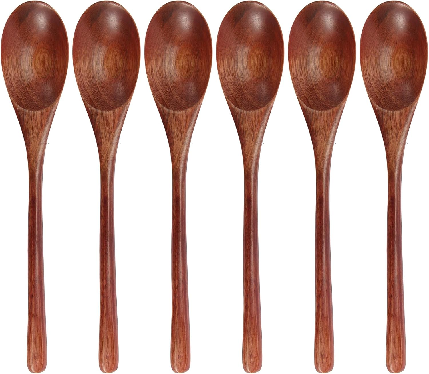 Wooden Spoons, 6 Pieces Wood Soup Spoons for Eating Mixing Stirring Cooking, Long Handle Spoon with Japanese Style Kitchen Utensil, ADLORYEA Eco Friendly Table Spoon