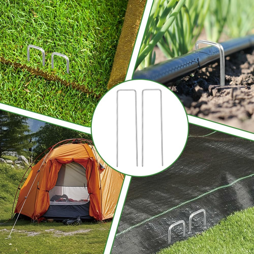 Landscape Staples 20 Pack Heavy Duty 6" - Galvanized Steel U-Shaped Ground Stakes for Weed Barrier, Garden Fabric, Netting & Ground Cover (15Cm/6 Inch) image number 1