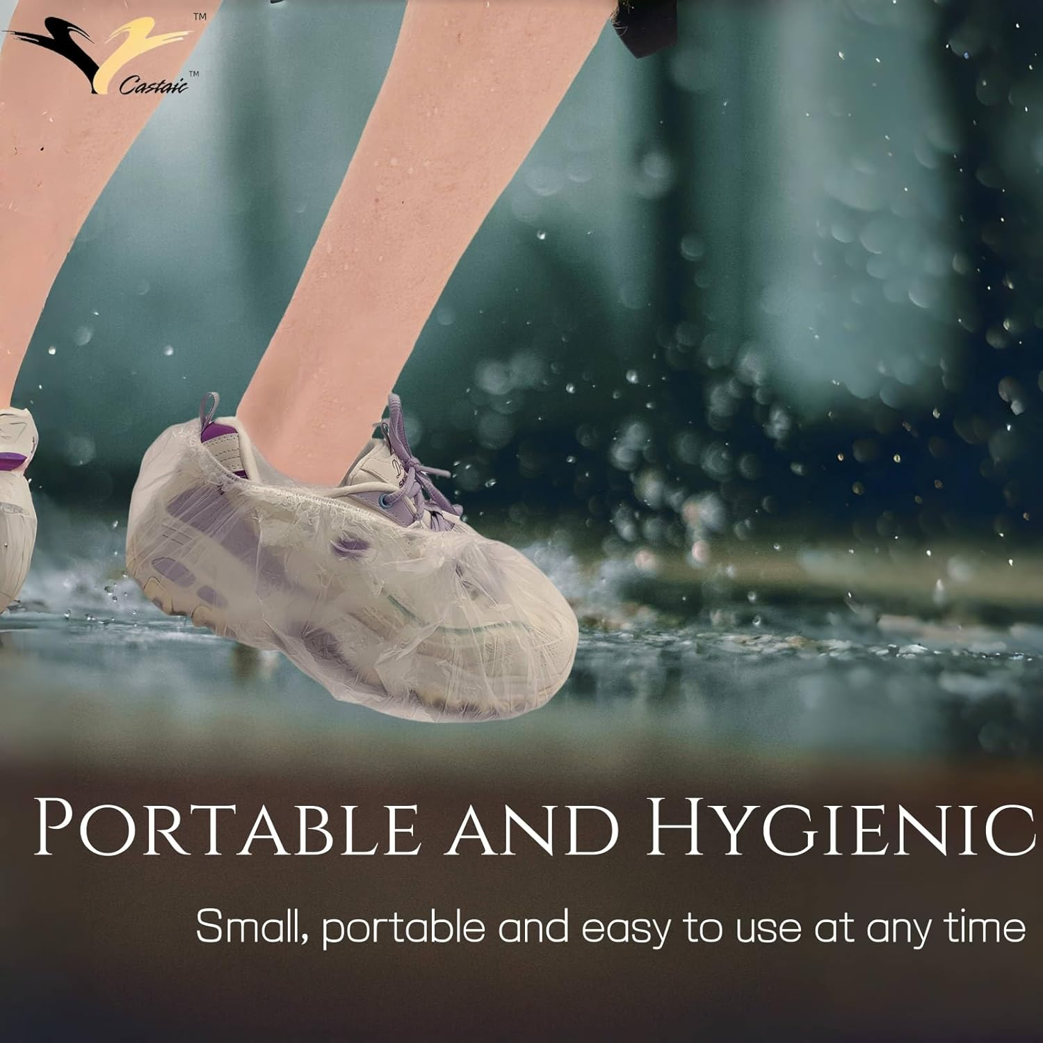 Castaic 100 Pcs Disposable Shower Caps,Larger and Thicker Waterproof Shower Caps for Women Spa, Home Use, Hotel and Hair Salon, Travel (White-44Cm) image number 2