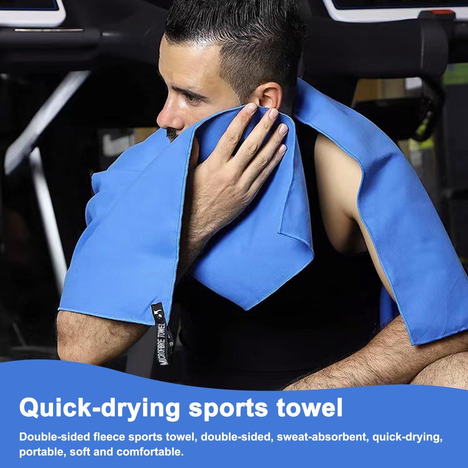 GIOD Microfibre Towel Travel，Camping Towels Set of 3, Quick Drying Bath Towels, Sports Fitness Reversible Fleece Quick Drying Towels for Gym, Pool, Yoga, Beach, Outdoor Travel (Blue)