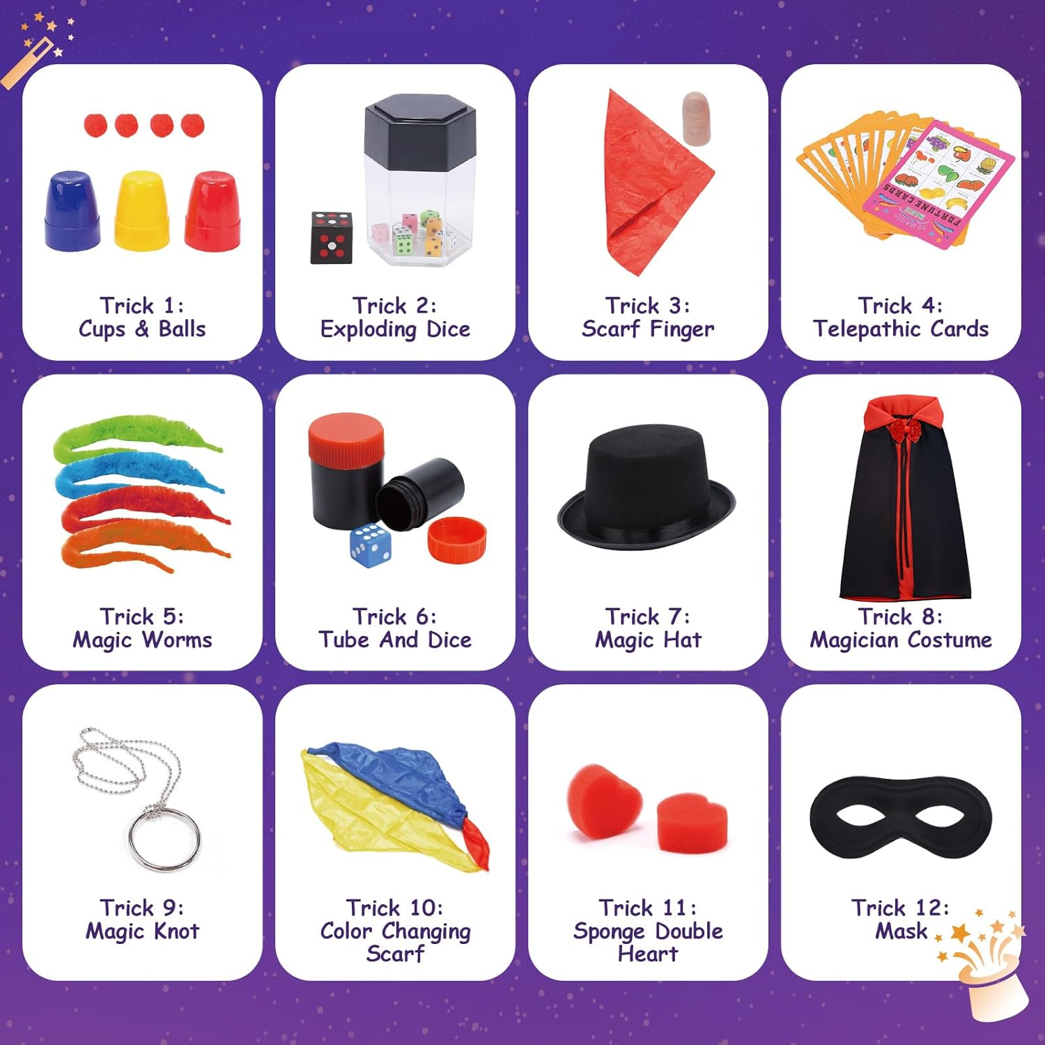Skirfy Magic Kit,Magician Costume for Pretend Play, Magic Tricks for Kids Age 6-8, Magic Set for Beginners Boys Girls Birthday Gift 6 7 8 9 10 11 12 image number 4