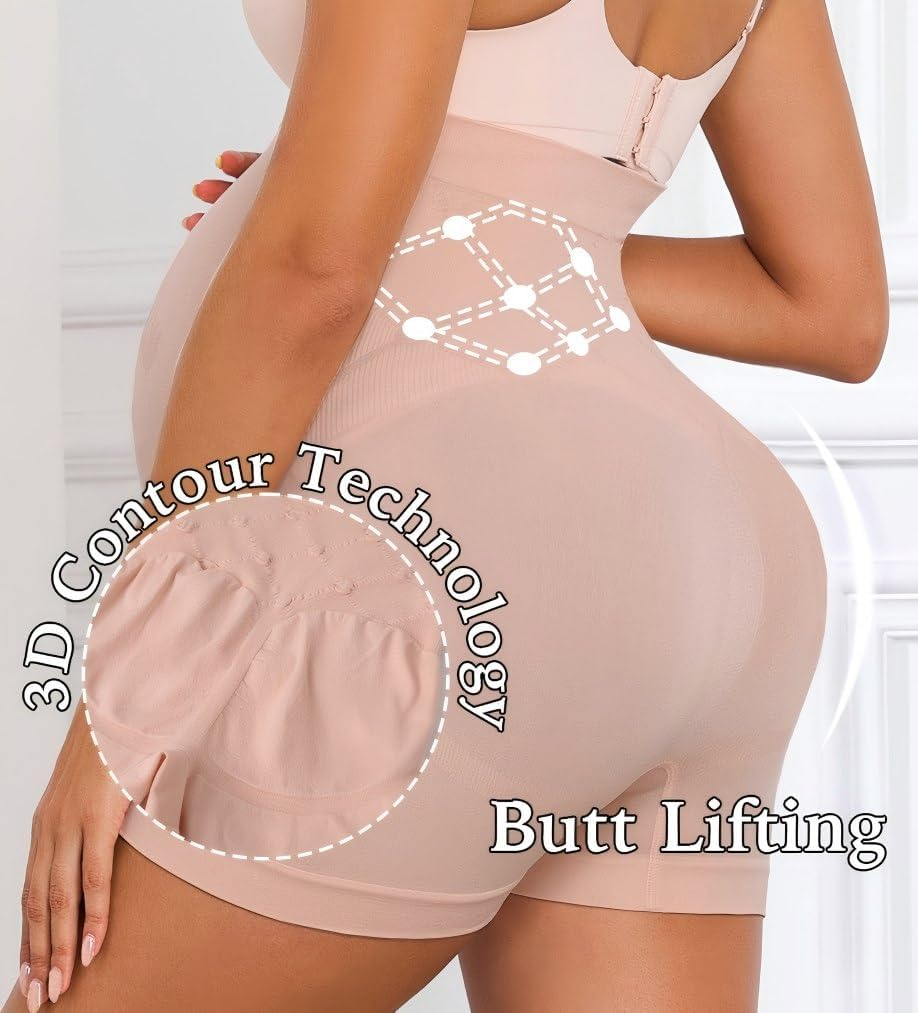 Maternity Shapewear for under Dresses Seamless Pregnancy Shorts over the Bump Maternity Underwear Belly Support 4-Pack image number 5