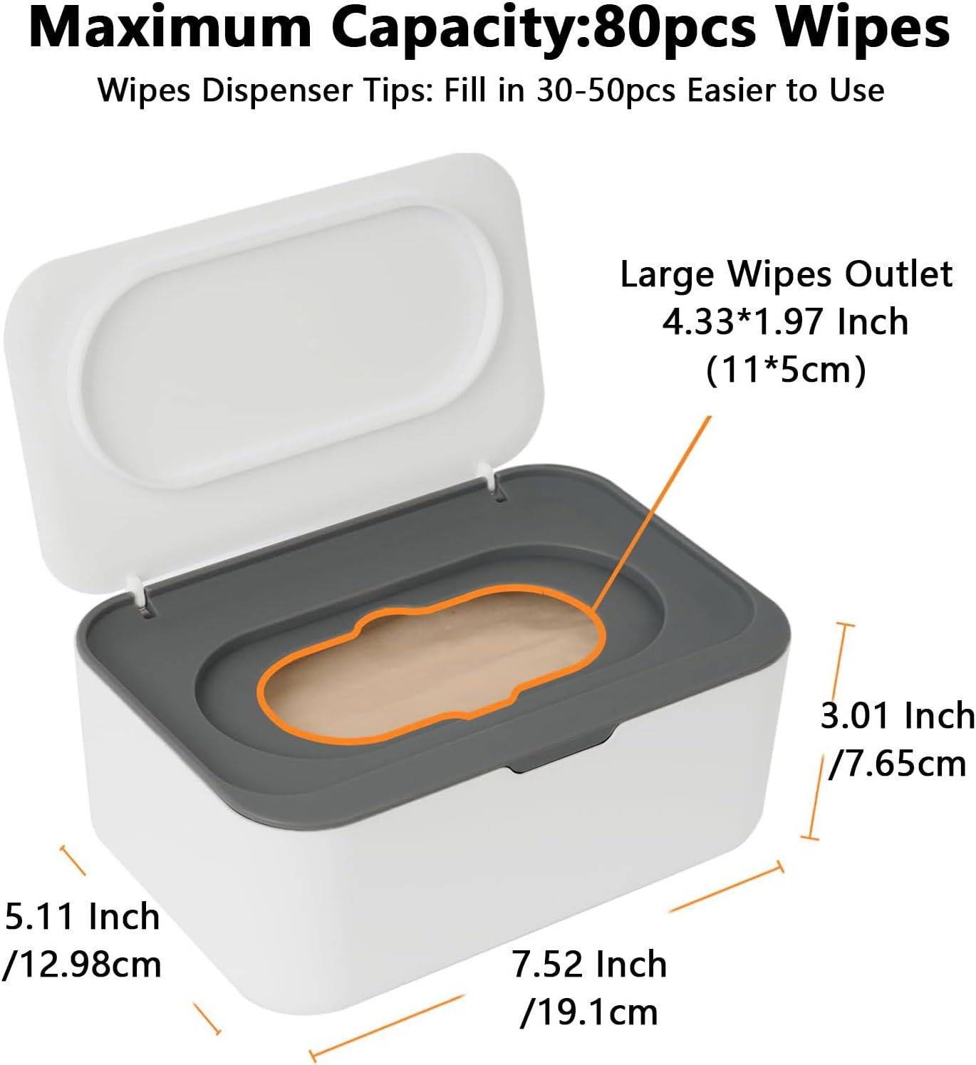 Wipes Dispenser for Baby & Adult, Wet Wipe Dispenser Compatible with Baby Wipes, 80 Wipes Capacity, Suitable for Living Room, Bathroom, Nursery, Easy Pull, Non-Slip Case by CRFY (Grey) image number 2