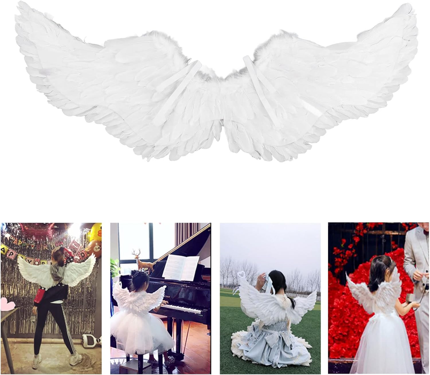 Angel Wings, Cosplay Costumes Feather Angel Wing for Kids, Adults, Women, Girls, Feather Dress up Props White Angel Wing with Elastic Straps for Halloween, Christmas Eve and Christmas(S) image number 3