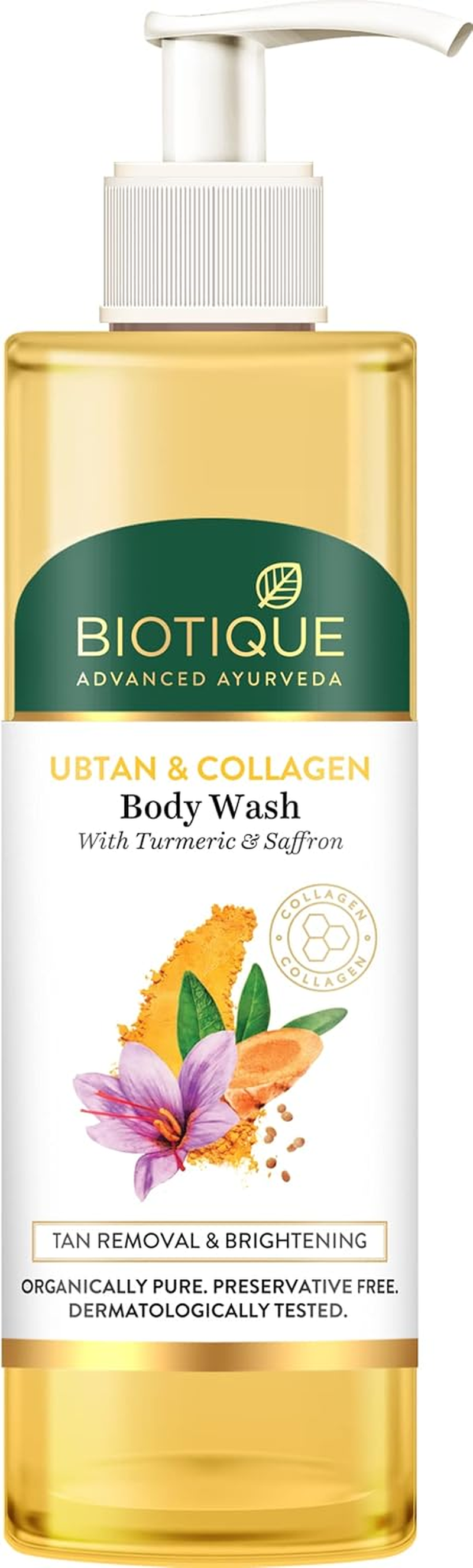 Biotique Ubtan & Collagen Body Wash with Goodness of Turmeric & Saffron for Unclogging Pores|Fresh and Radiant Skin|For Men & Women - 200Ml