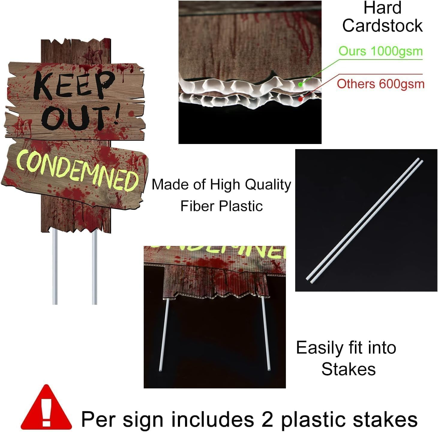 Halloween Decorations Outdoor Beware Yard Signs Stakes Creepy Assorted Warning Sign, Scary Zombie Theme Party Decor Supplies, Halloween Party Decorations, 6 Pieces, 22 X 30 CM (A) image number 3