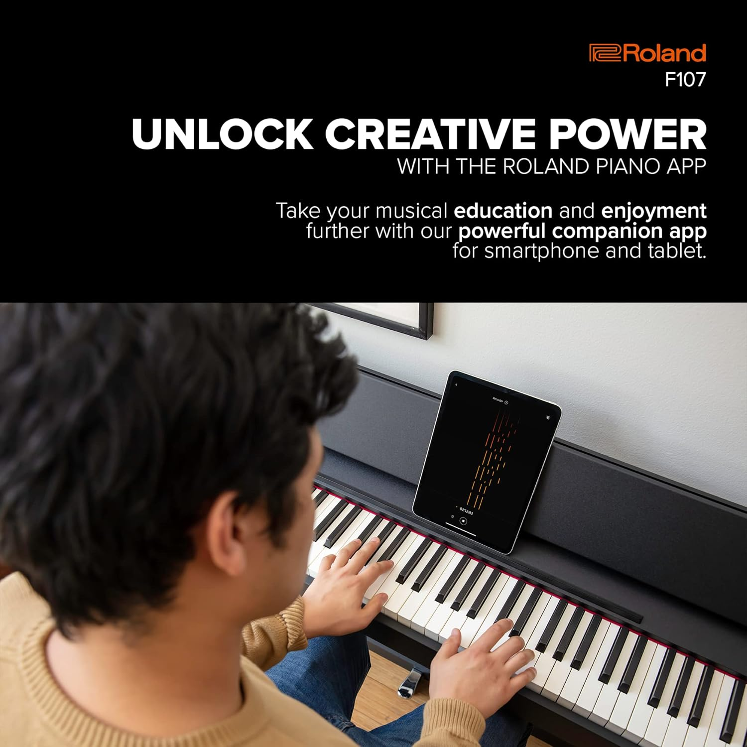 Roland F107 Digital Piano | Streamlined and Affordable Home Piano with Attractive Modern Design | Perfect for Beginners | Class-Leading Sound and Playability | Onboard Bluetooth&reg; & More image number 3