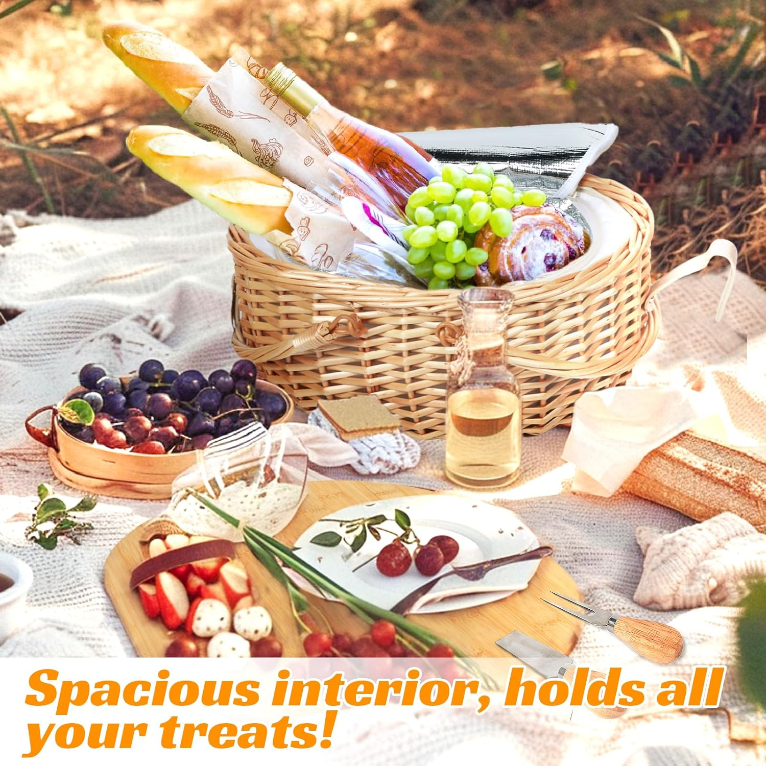 Hap Tim Wicker Picnic Basket Set with Charcuterie Boards for 2 - Unique Gifts Ideas for Couple, Engagement, Wedding, Bridal Shower, Family, Christmas, White Elephant Gifts for Adults(Y2408A-1) image number 1