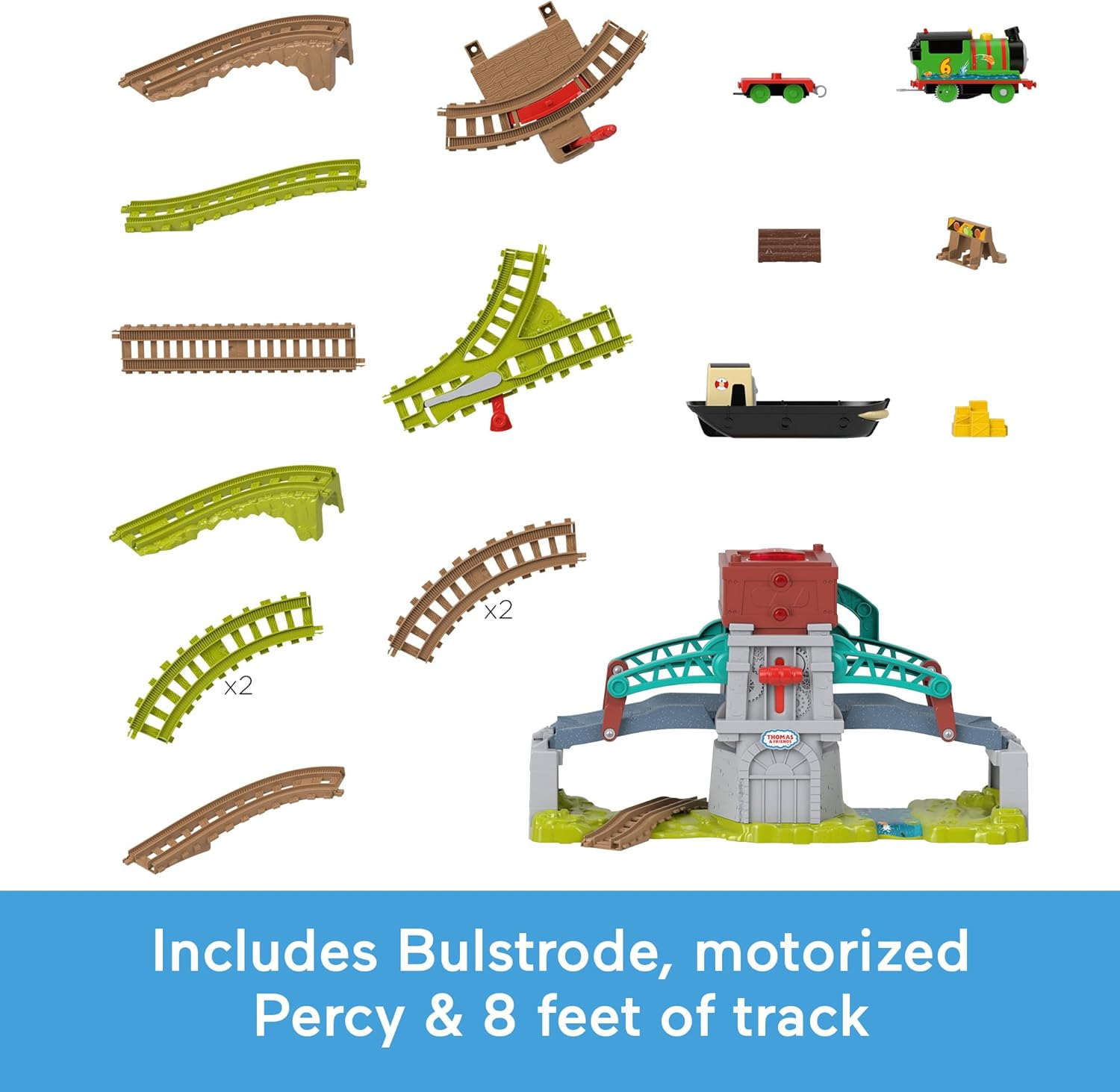 ​Thomas & Friends Train Set Talking Bulstrode & Which-Way Bridge Track Playset with Sounds & Percy Engine for Kids Ages 3+ Years, UK English Version image number 1