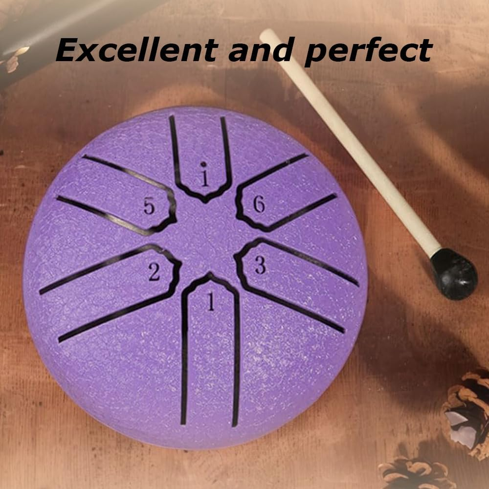 Rain Chime Drum, Steel Tongue Drum for Rain Outdoor, 3 Inches 6 Notes Sound Healing Drum Kit, Mini Hand Drum with Drumstick, Waterproof Musical Rain Drum for Garden (Purple) image number 6
