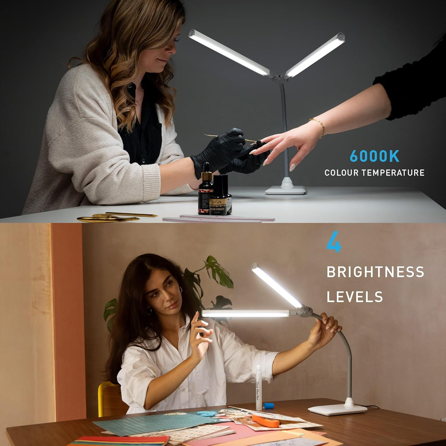 Daylight Duopro Dual Head LED Desk Lamp with Anti-Glare Shades, Adjustable Brightness and CRI 95+ for Accurate Color, Modern Design, Perfect for Home Office, Crafts image number 2