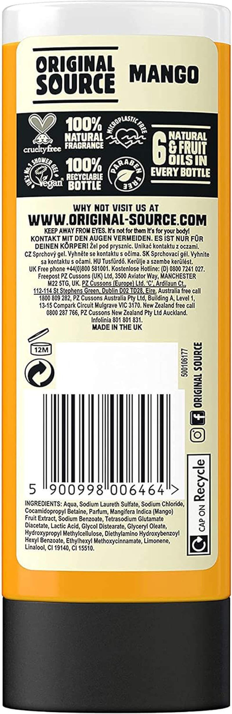 Original Source Mango Shower Gel, 500 Ml (Pack of 2)