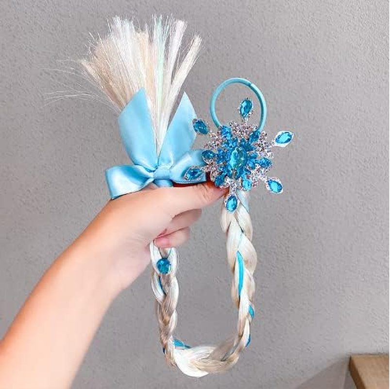 Kids Girls Toddlers Blue Elsa Princess Ponytail Hair Extension Party Hair Clips Snowflake Crown Headband Hairband Costume Dress up Braided Wigs (Elsa Crown Headband) - Elsa Crown Headband 02 image number 3