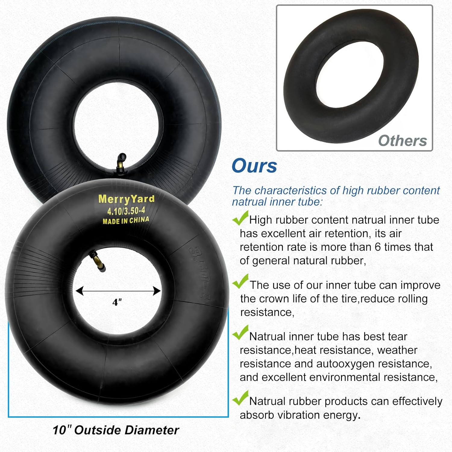 2-Pack of 4.10/3.50-4" Inner Tubes,Tr87 Bent Valve Stem,High Air Tightness,Heavy Duty Replacement for Hand Truck,Wheelbarrows,Mowers,Utility Wagon,And More-For 410/350-4 Wheel image number 5