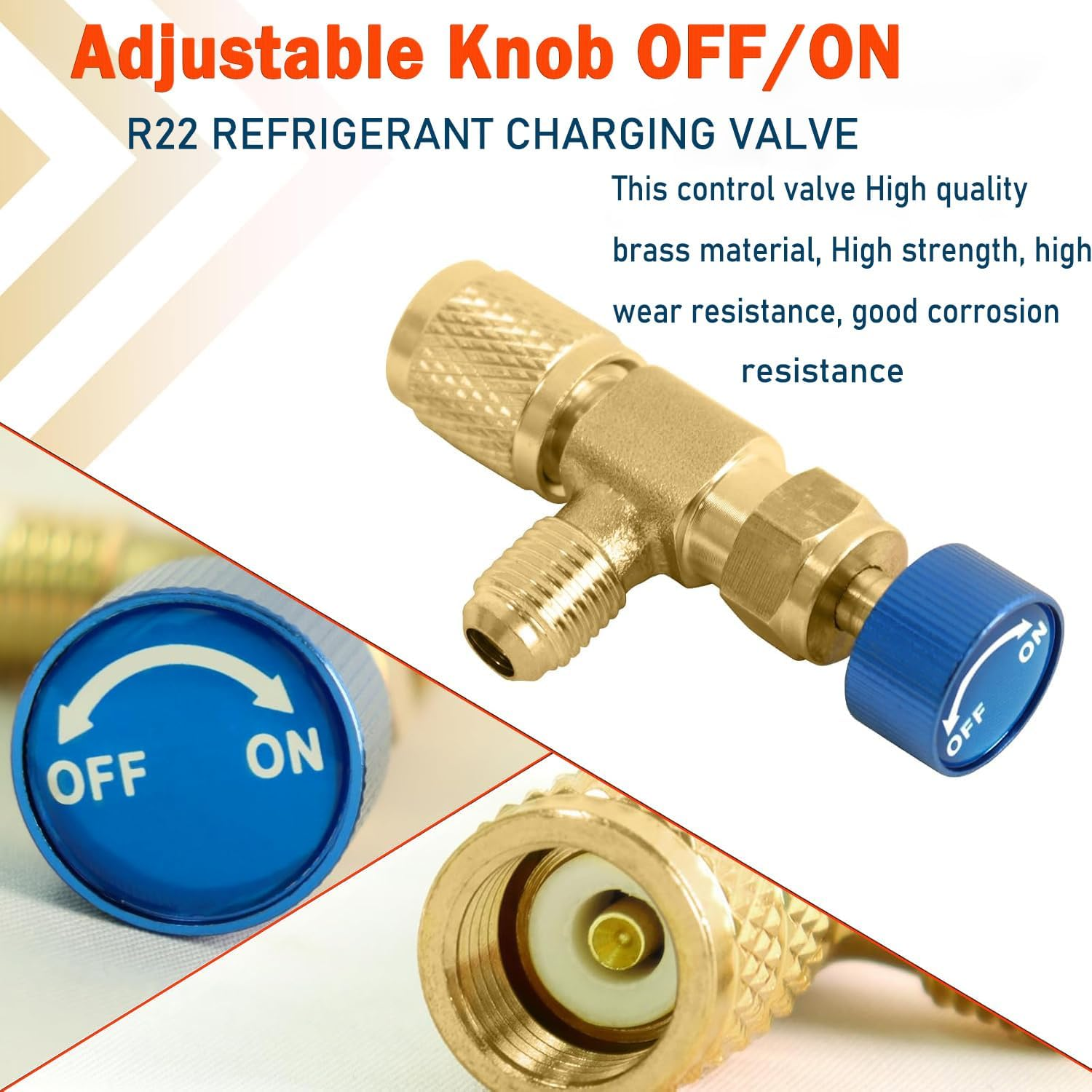 SILHOL Refrigerant Charging Valve 2 Pieces, Red R22 R410-1/4 Male to 5/16Inch Female, Blue R22-1/4 Male to 1/4Inch Female, Safety Adapter Flow Control Ball Valve for R22 R410 Air Conditioner Manifold image number 6