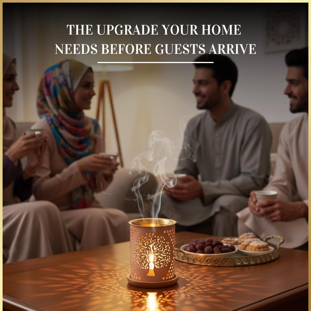 Dukhni Tree of Life Oil Burner | Brass Burner with Candle | Use This Diffuser with Essential Oil & Diffuser Oils | Relax with Home Aromatherapy for Stress Relief, Meditation and Home Fragrance image number 4