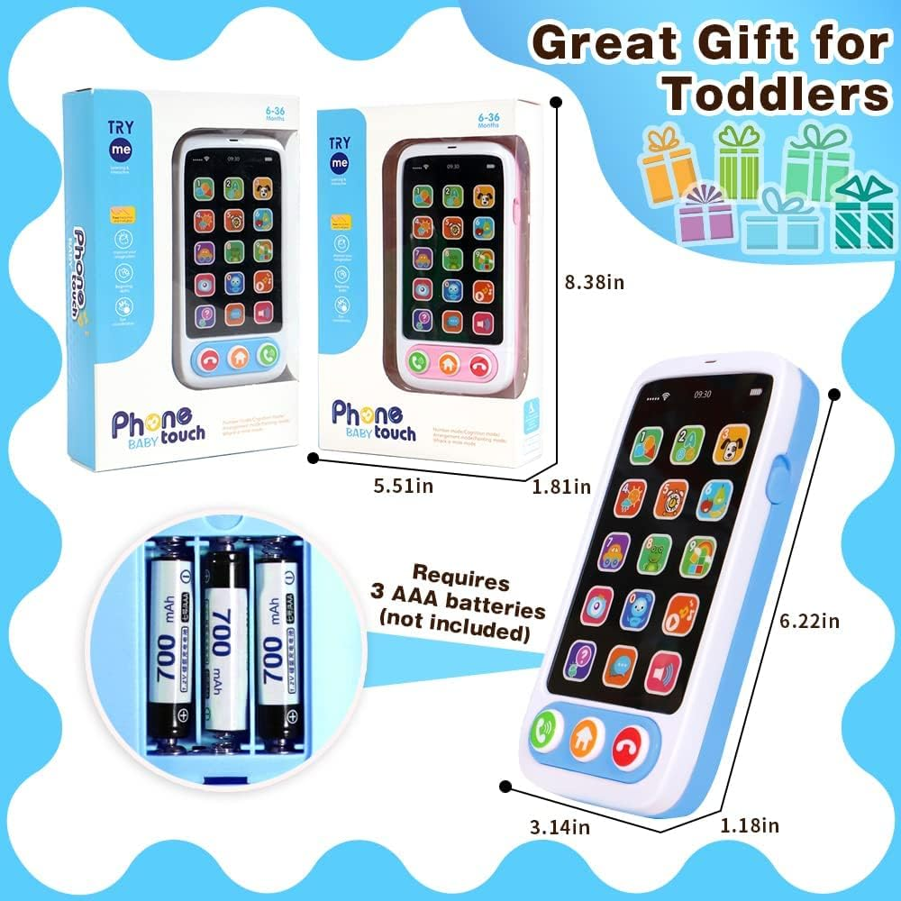 Baby Phone, Baby Cell Phone Toy with Lights & Music, 12 Months Early Learning Educational Toys, Sensory Toys for Toddlers 1 2 3 4 Year Old Kids Boys and Girls Gifts (Blue)