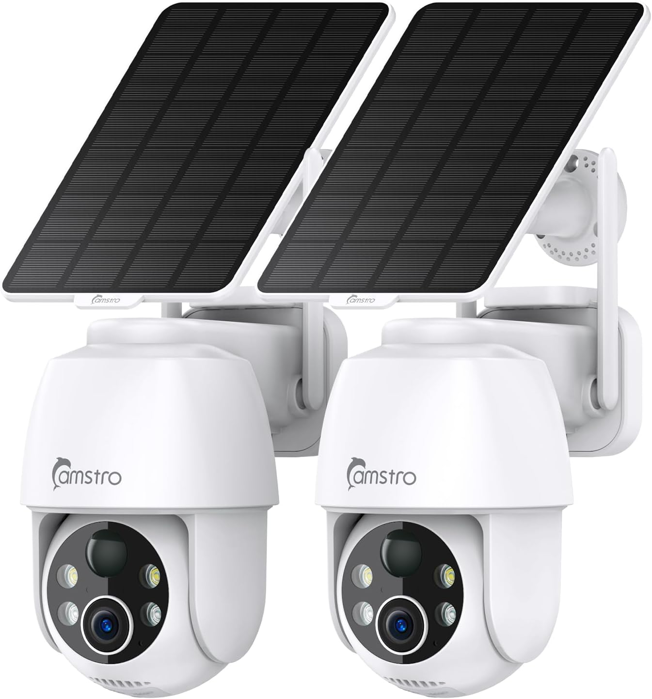 Camstro 2-Cam Kit Solar Security Cameras Outdoor Wireless, 2PCS Battery Wifi Cameras System for Home Security, 360&deg;PTZ, Color Night Vision, Two-Way Audio,Pir/Ai Motion Detection,Alexa/Google Assistant