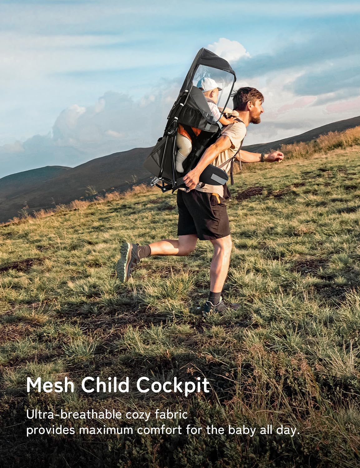 Besrey Baby Backpack Carrier, Toddler Hiking Backpack with Safety 3-Height Seat, Adjustable Straps&Waist Belt, Foldable Frame Lightweight Large Capacity Child Carrier for Hiking Black - Green image number 2