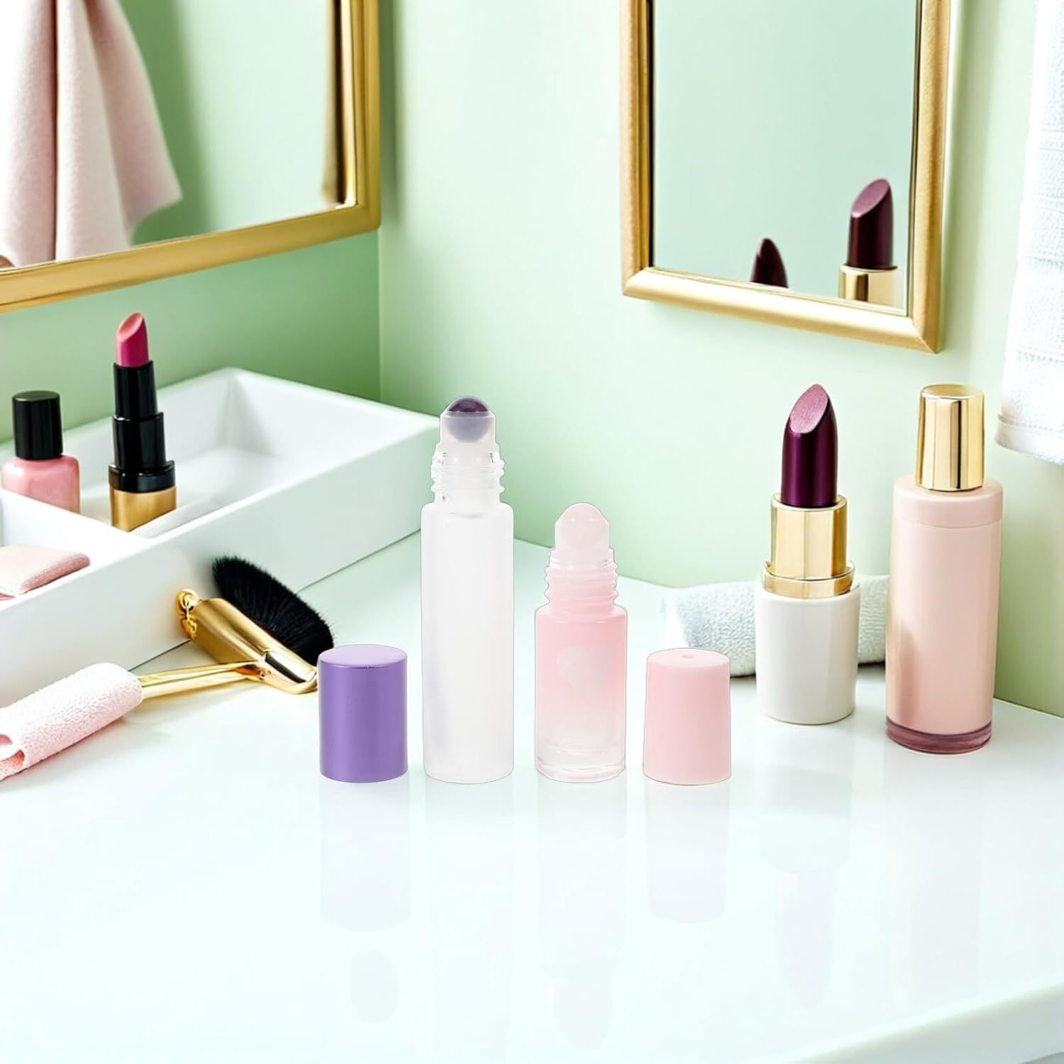 Anneome 6Pcs 5Ml Essential Oil Roller Bottles Set, Refillable Glass Roll-On Perfume Bottles with Leak-Proof Crystal Roller Heads, Travel Aromatherapy Massage Oil Containers image number 4