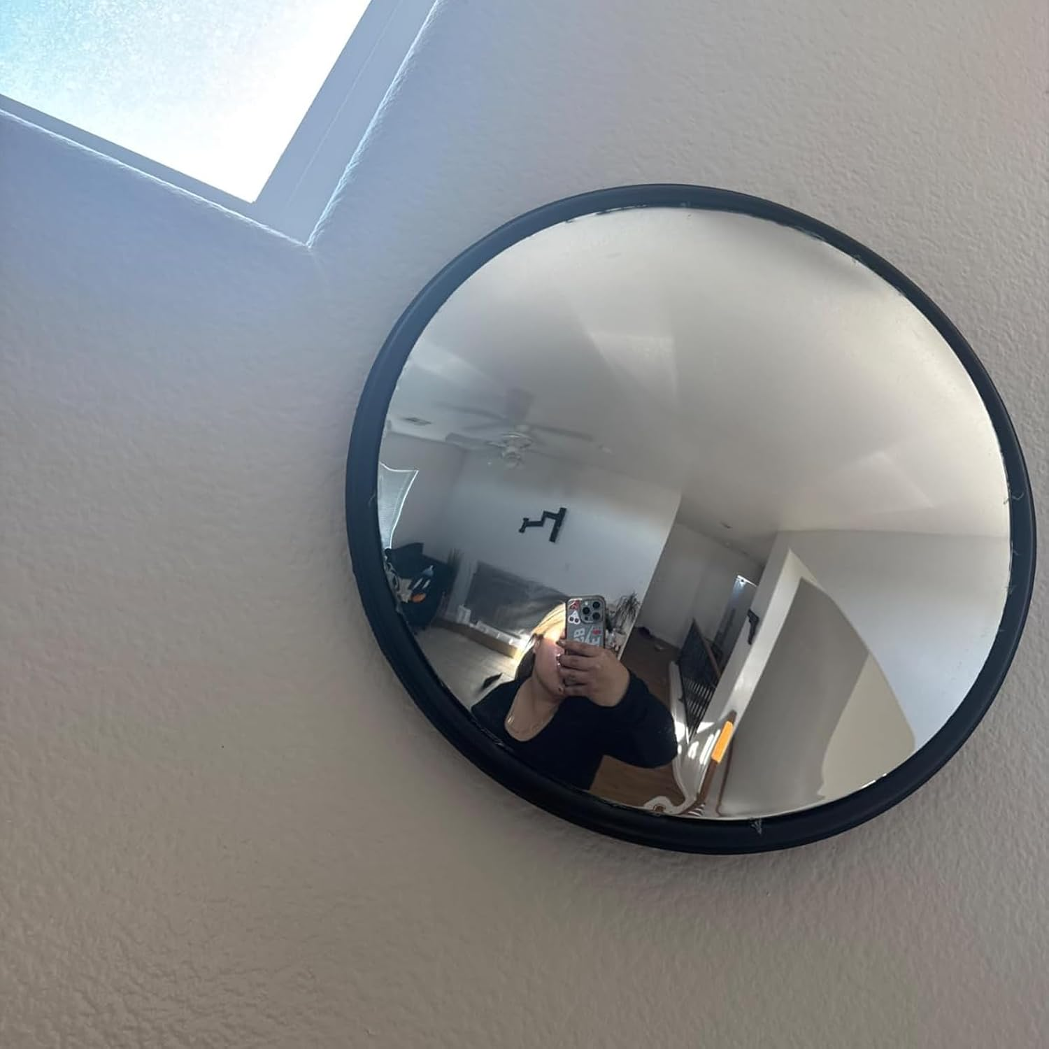 Blind Spot Mirror,Bedroom Decor 11.8 in Convex Mirror Adjustable Convex Traffic Mirror for Home Garage Warehouse Safety round Mirror Door Access with Wide Angle View,Traffic Mirror (Black) image number 2