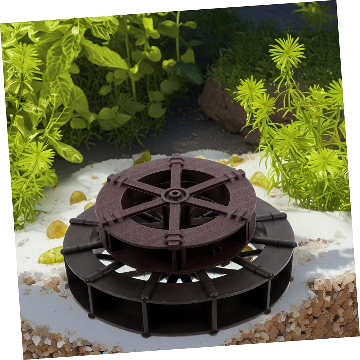 HOMOCONO 2Pcs Aquarium Windmill Water Wheel Fountain Decoration Realistic Brown Fish Tank Micro Landscape Ornament Easy to Install DIY Water Feature for Aquatic Environments image number 5
