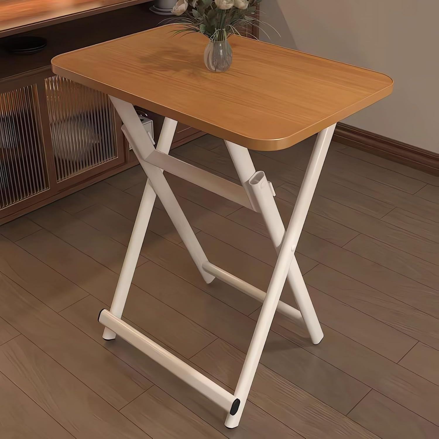 Folding Computer Desk, Study Table for Home Office, Wood Student Dormitory Desks, Portable Laptop Workstation A190 (C Wood) - C Black image number 6