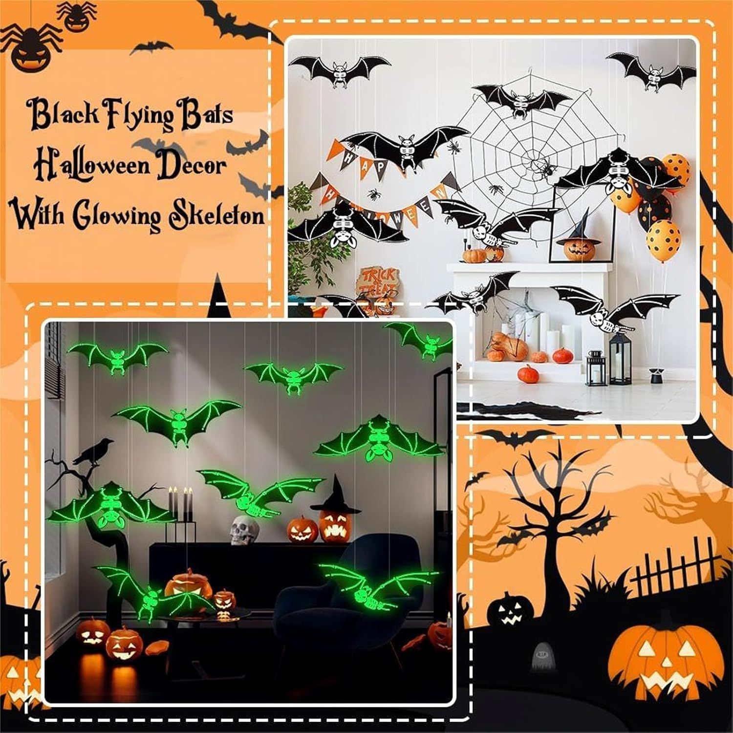 Hanging Bats Halloween Decoration,12 PCS Outdoor Indoor Halloween Hanging Bats Decor, Halloween Yard Decorations, Hallween Tree Decorations Ornaments, 3D Bats for Hanging in the Tree image number 6