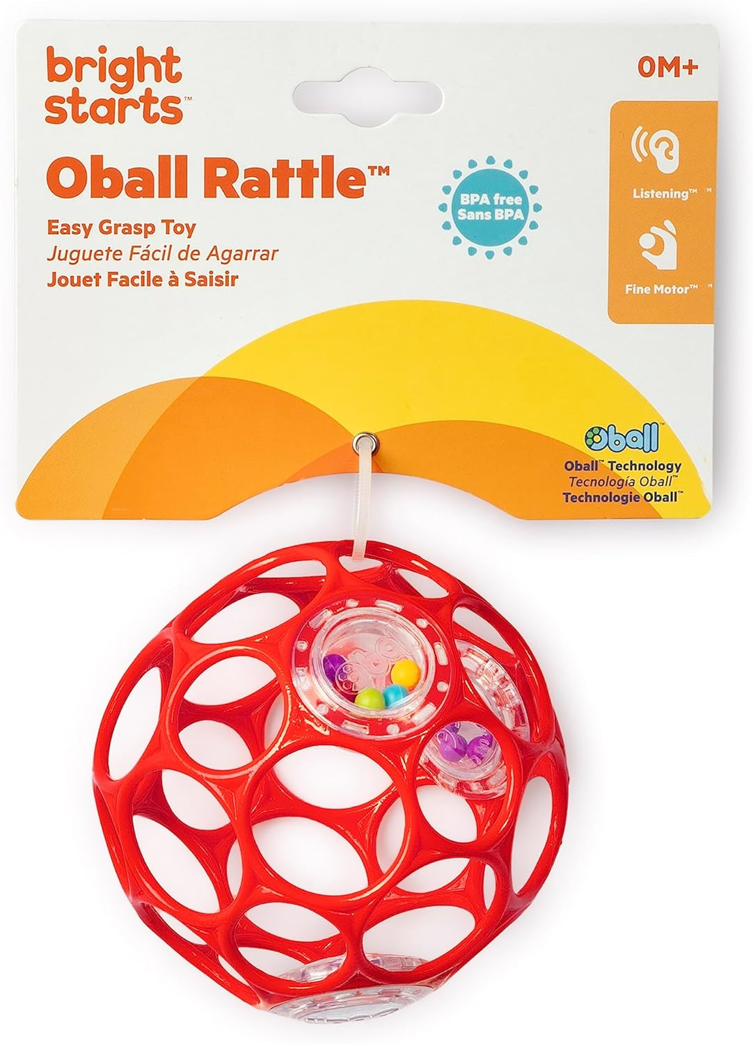 Bright Starts Oball Easy-Grasp Rattle Bpa-Free Infant Toy in Red, Age Newborn and Up, 4 Inches