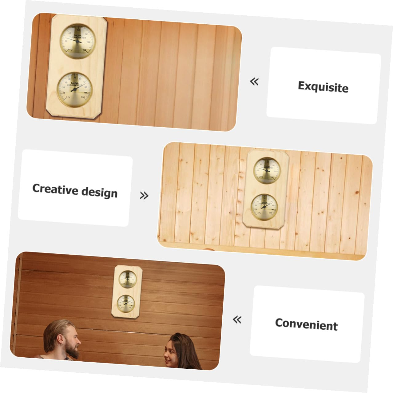 Ifundom High Precision Sauna Thermometer Hygrometer Wood Copper Wall-Mounted Temperature Humidity Gauge for Indoor Sauna and Swimming Pool Use image number 1