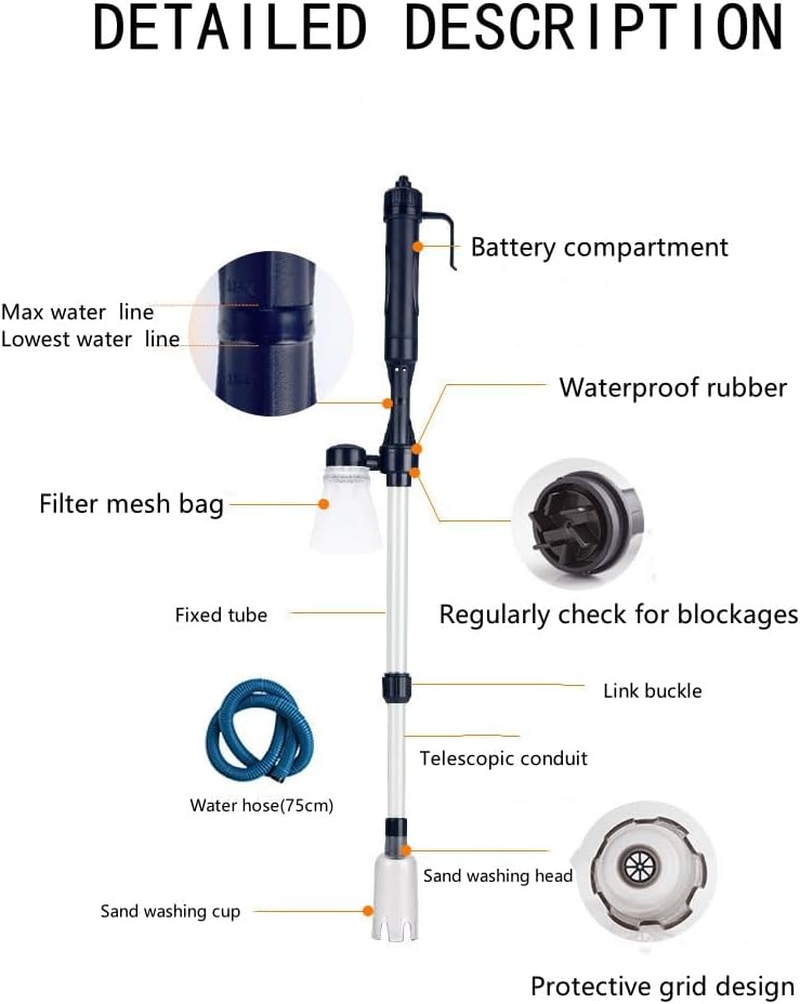 Fdsmall Fish Tank Cleaner Aquarium Gravel Cleaner Electric Fish Tank Cleaning Tools Adjustable Water Flow Aquarium Cleaner Kit Fish Tank Accessories Gravel Vacuum for Wash Sand image number 4