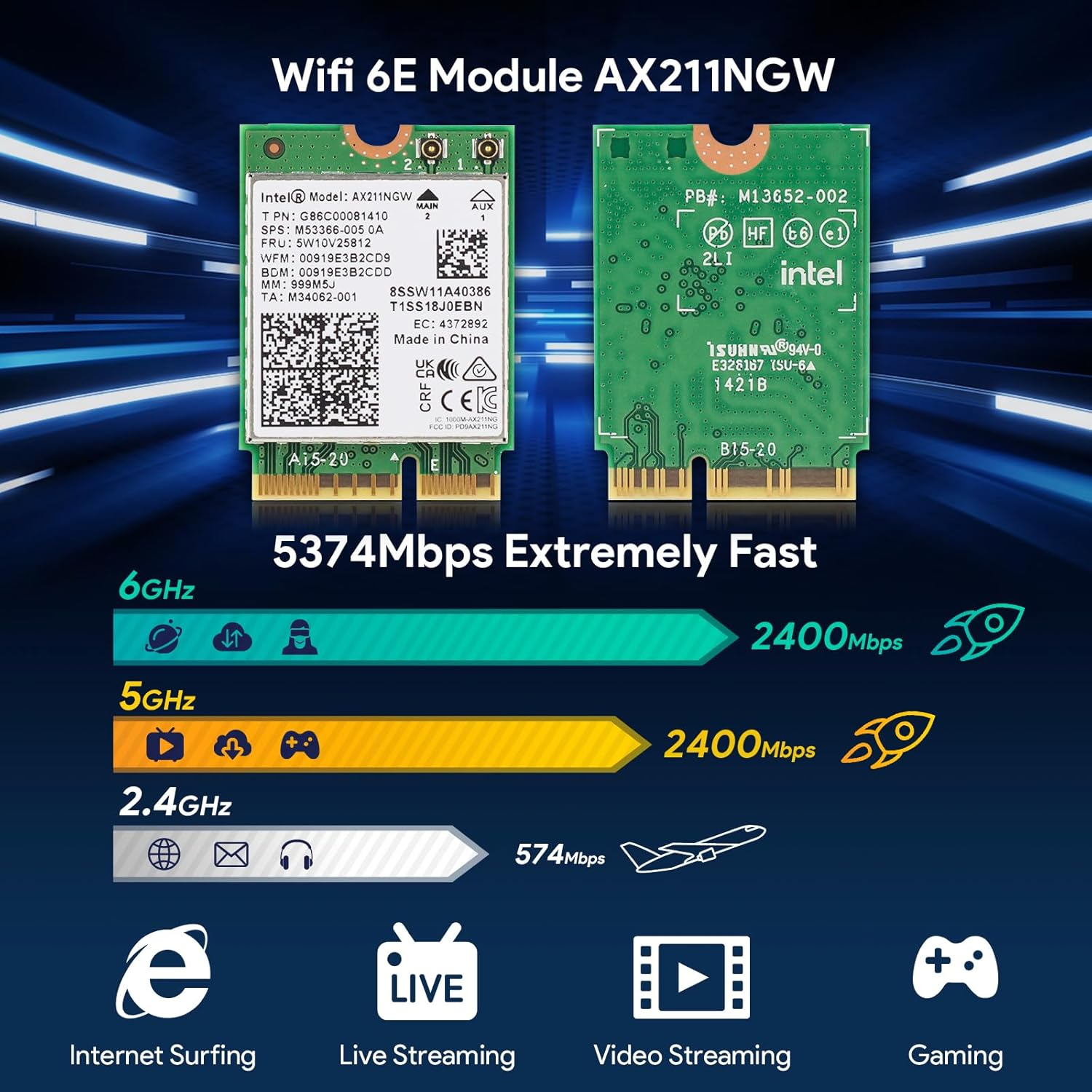 Intel AX211NGW Wi-Fi 6 Wireless Card M.2: Cnvio2, Bluetooth 5.3, Tri Band 2.4/5/6 Ghz Network Adapter for Laptop Support Windows 10/11 (64Bit) Linux Chrome OS Only Available with Gen Intel 12+ CPU image number 6