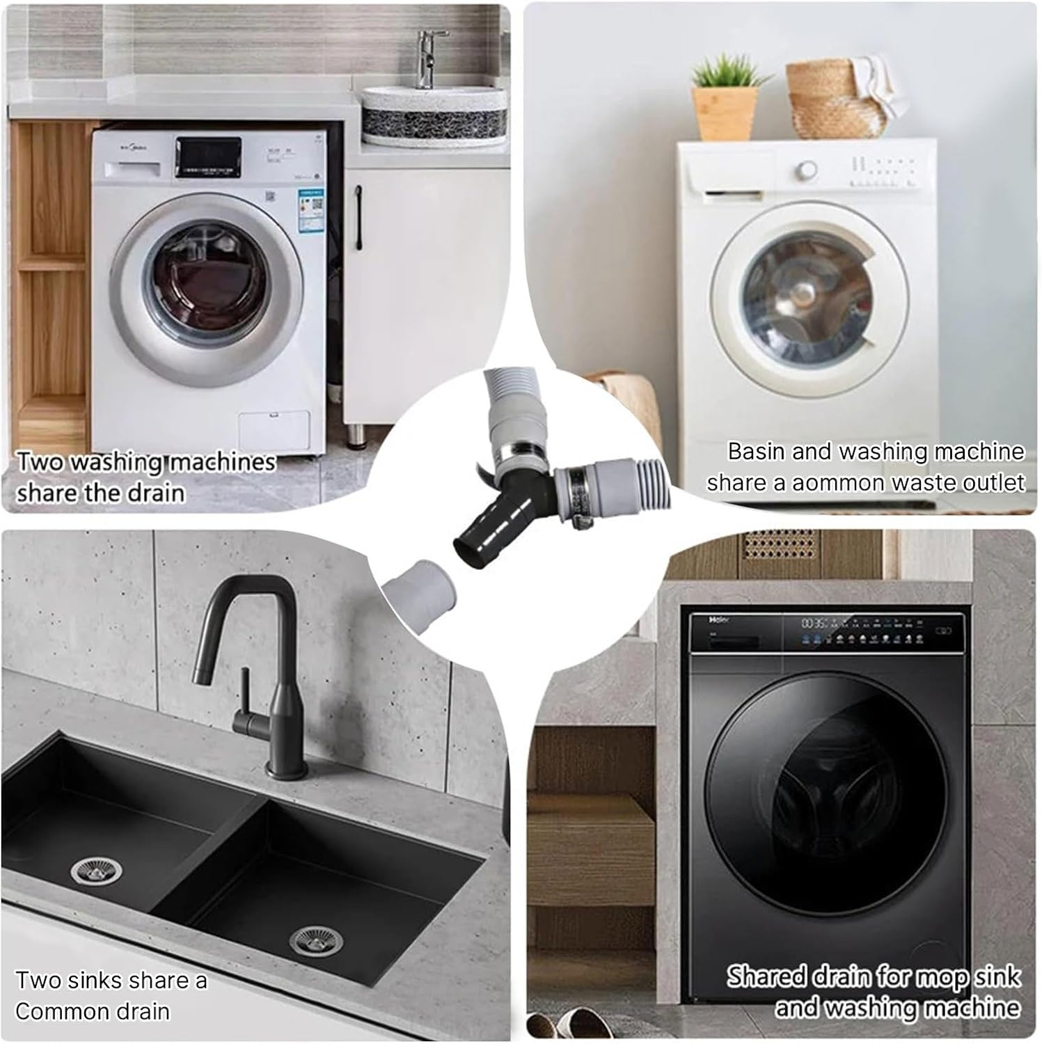 Lyvixora 2 PCS Drain Hose Y Connector 16Mm and 20X20Mm - Y Piece Splitter for Dishwasher and Washing Machine, Plastic Tee Adapter with Hose Clamps, (Black) image number 4