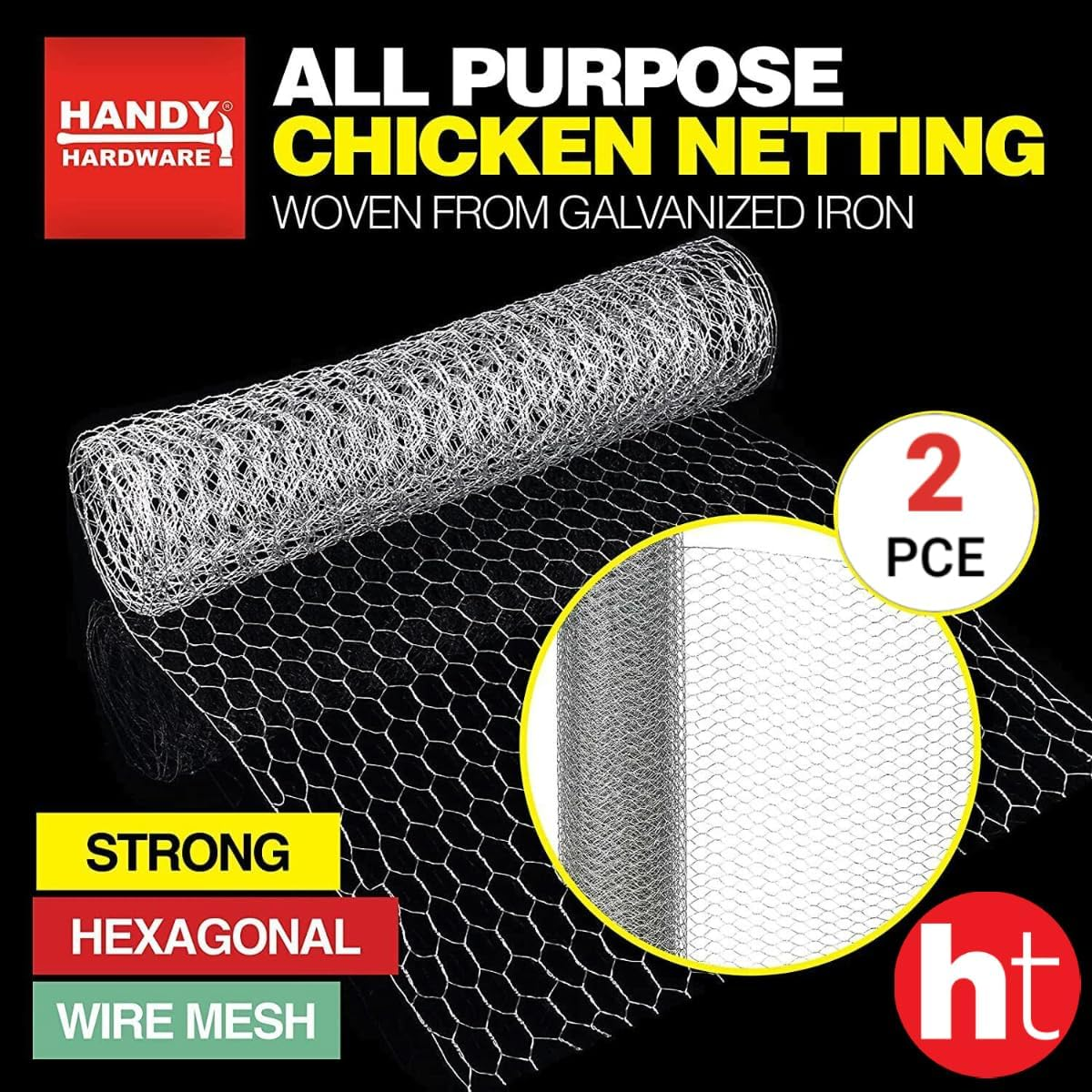 [2PCE] Handy Hardware Chicken Wire Netting Fence Rust Proof Sturdy Galvanised Protect Secure 5M X 1M All Purpose Use, Easily Shapes and Moulds image number 1